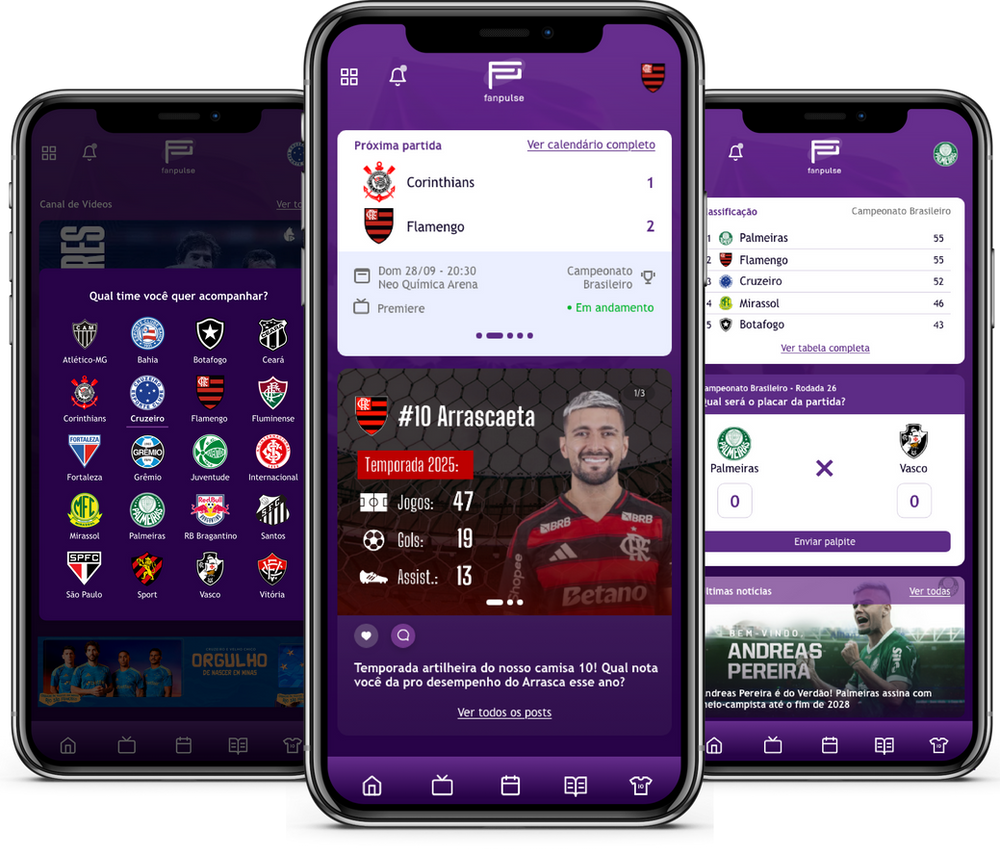 Telas do aplicativo Fanpulse